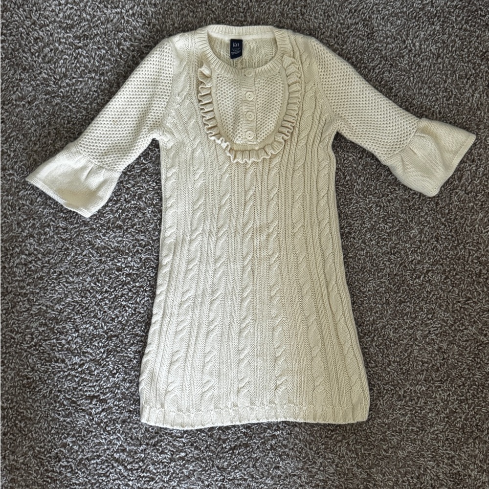 Cream Cable Knit Ruffle Sweater Dress Gap